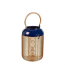 Metal Blue and Gold Lantern with Handle Set of 2