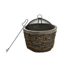 Stacked Stone Wood Burning Pit w Firebowl,Grate,mesh lid,fire poker