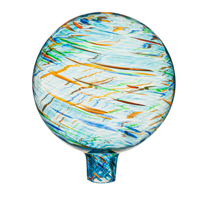 10" Art Glass Turquoise Swirl Gazing Ball with Stand,84g3912