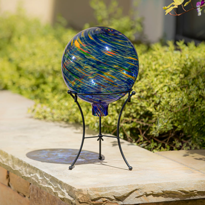 10" Art Glass Royal Swirl Gazing Ball with Stand,84g3913