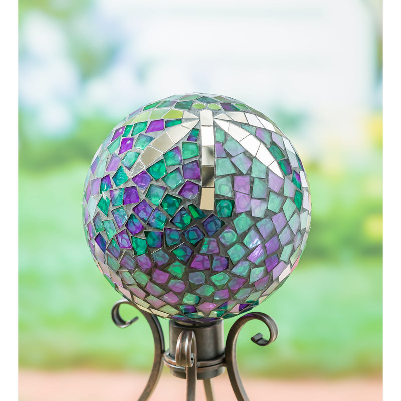 Evergreen Gazing Ball,10" Mosaic Glass Gazing Ball, Dragonfly,9.84x9.84x11.81 Inches