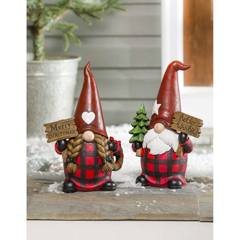 12"H Male and Female Winter Gnome Garden Statuary, Set of 2,84g4313