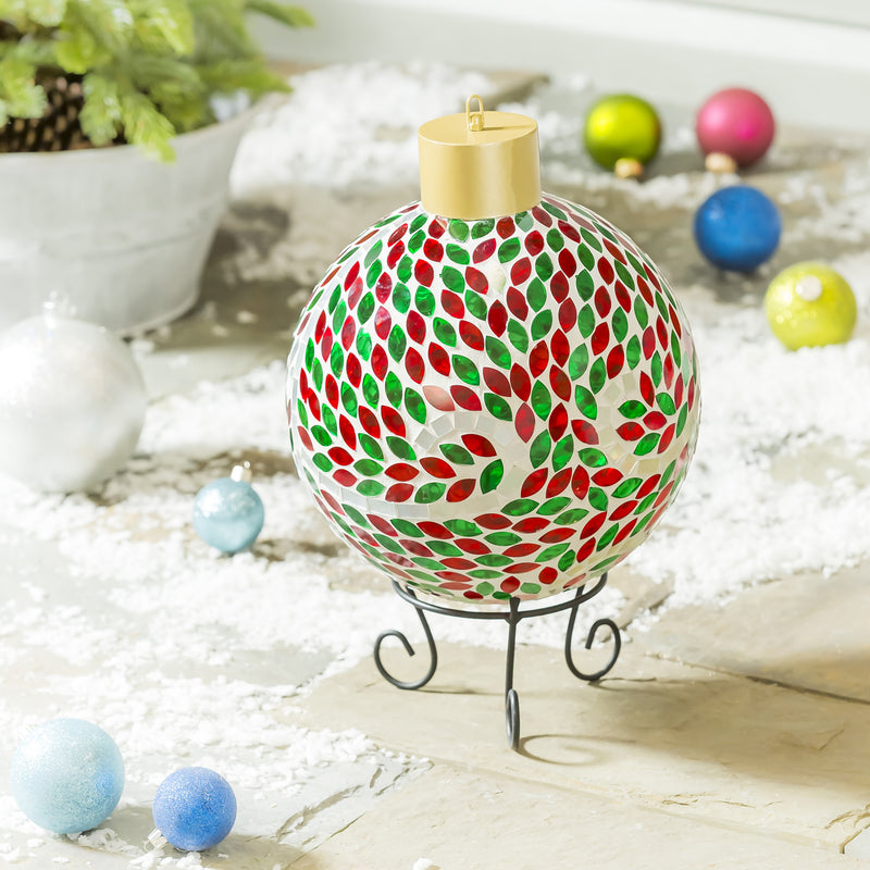 3 Piece Gazing Ball Set, Red and Green with Silver Swirls,84g4330