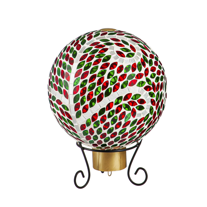 3 Piece Gazing Ball Set, Red and Green with Silver Swirls,84g4330