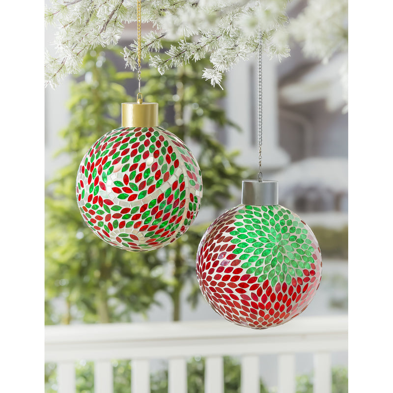 3 Piece Gazing Ball Set, Red and Green with Silver Swirls,84g4330