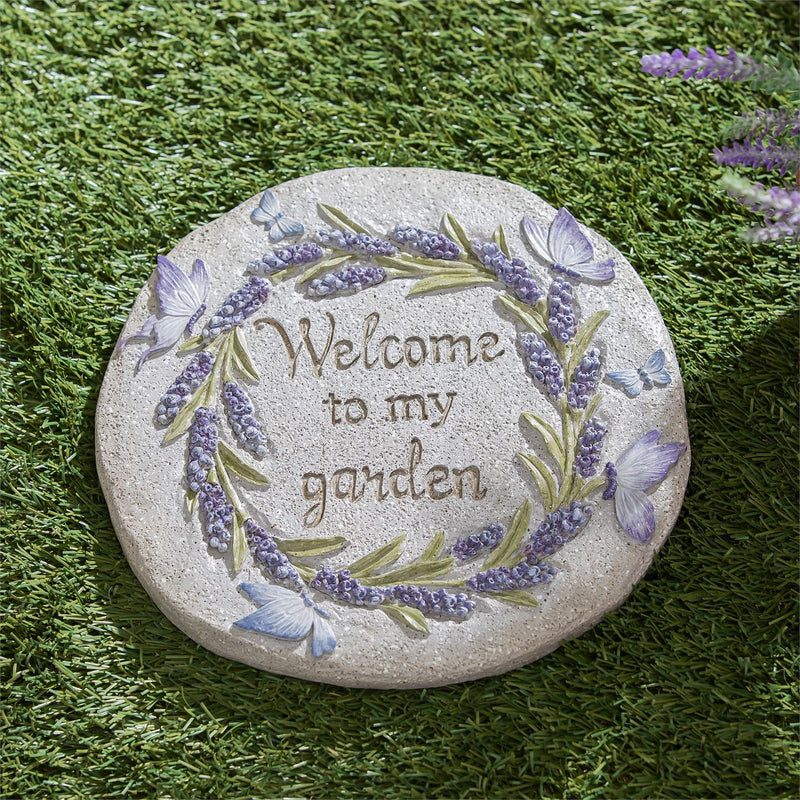 Lavendar Wreath Garden Stone, Welcome to my Garden, 2 Asst
