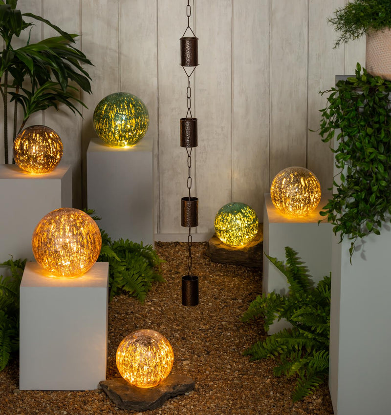 8" LED Copper & Blush Crackled Decorative Ball, Asst of 2