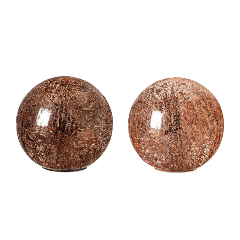 8" LED Copper & Blush Crackled Decorative Ball, Asst of 2