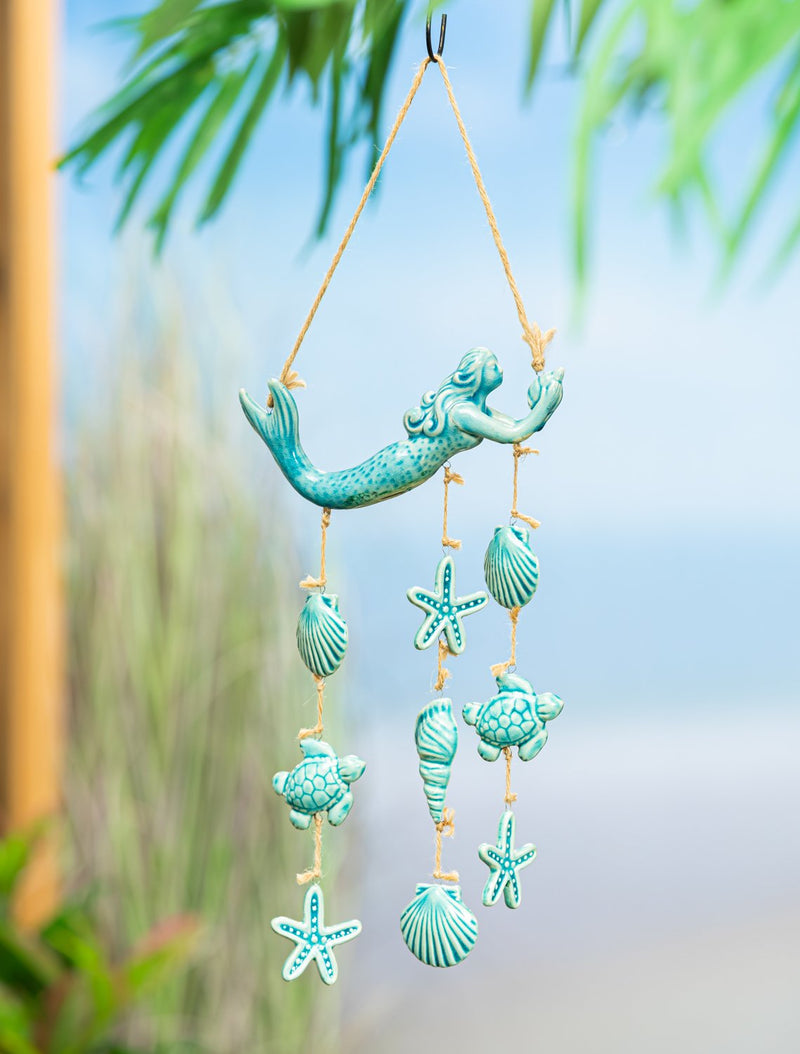 Teal Ceramic Mermaid Hanging Garden Décor,84g4873