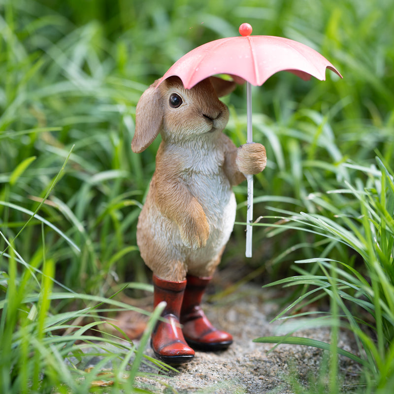 Evergreen Statuary,Rainy Day Rabbit, Boots,4.72x5.7x9 Inches