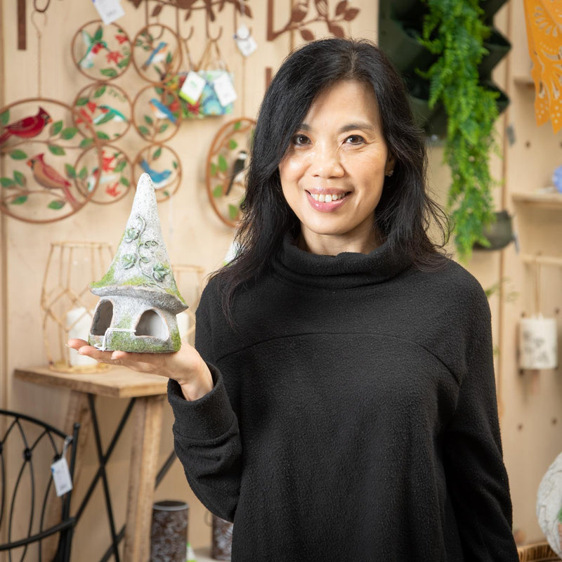 8" Faux Moss Fairy Cottage Statuary