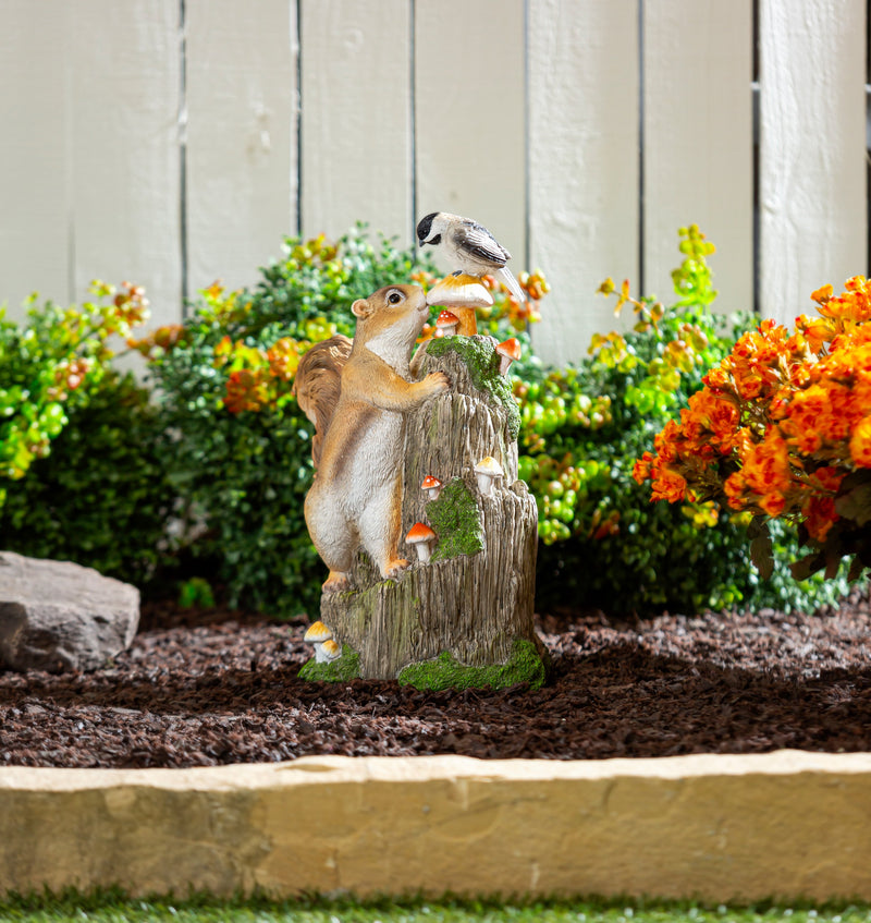 Evergreen Statuary,Forest Finds Squirrel With Chickadee Statue,9.25x7.09x14.96 Inches