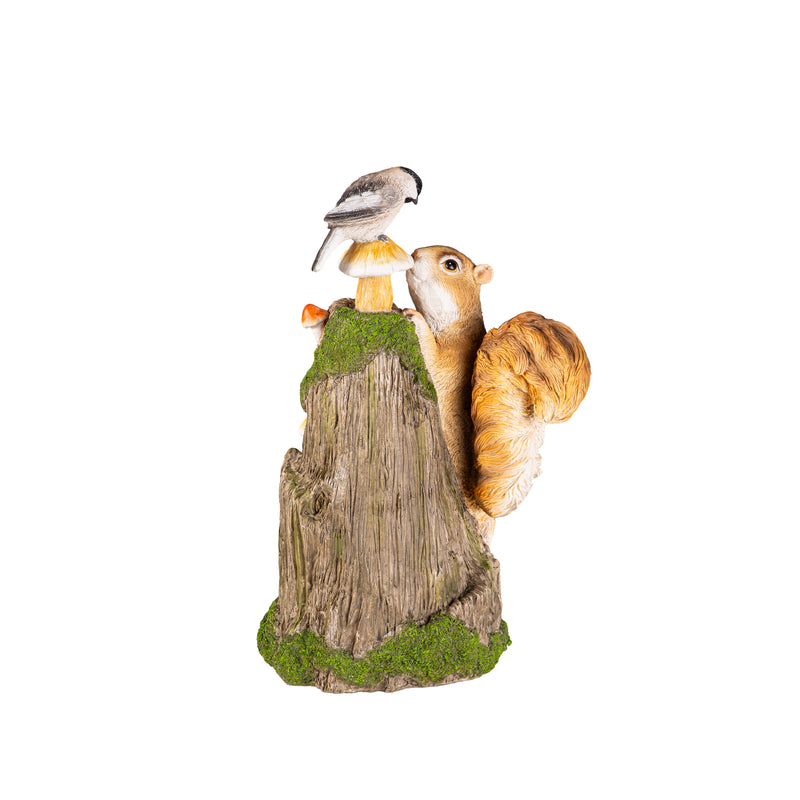 Evergreen Statuary,Forest Finds Squirrel With Chickadee Statue,9.25x7.09x14.96 Inches