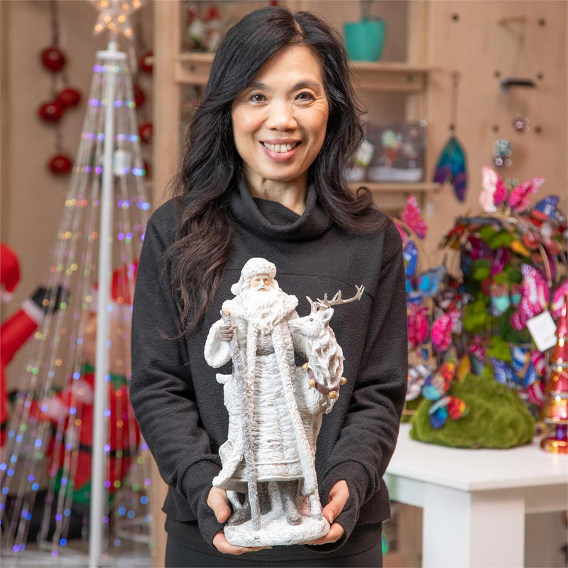 15"H Santa With Reindeer Statuary