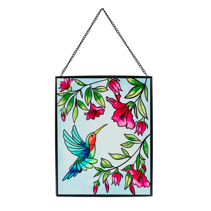 Pollinator Garden Indoor Wall Decor, Stained-Glass, Hummingbird, 8" L x 10" H, Asst of 2