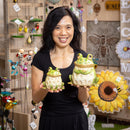 Pollinator Garden Statue, Ceramic Frog Family Statue, Set of 3, 7"H