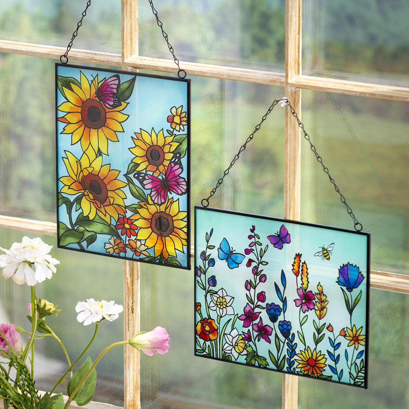 Floral Stained Glass Wall Decor, 8" L x 10" H