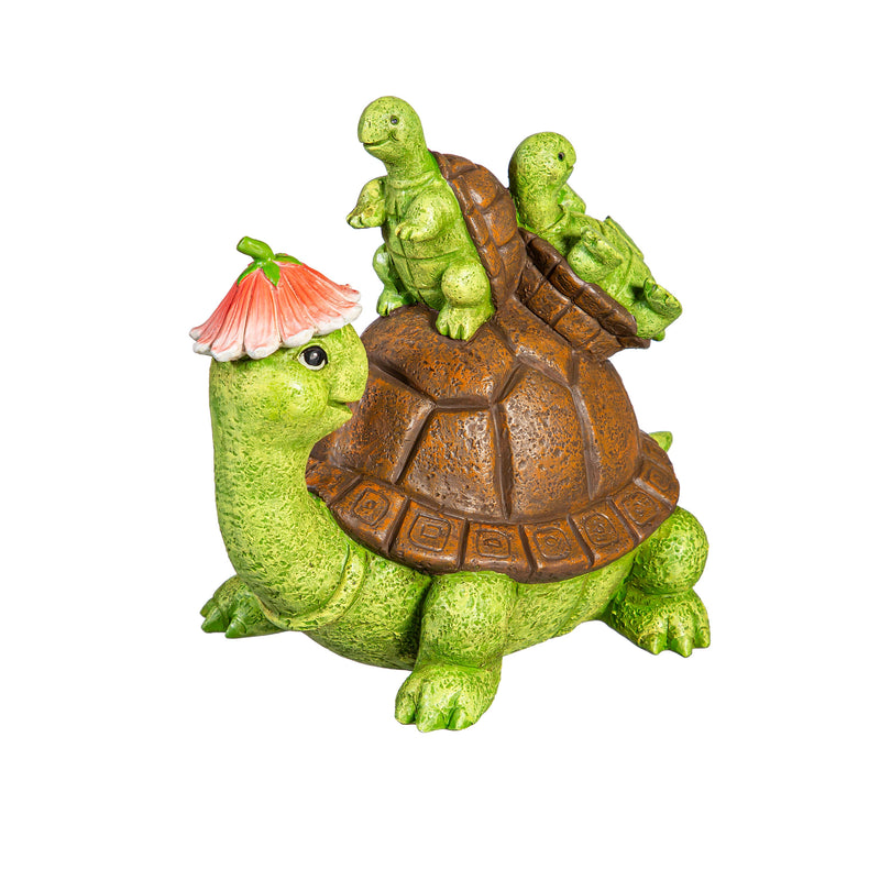 Palm Beach Garden Statue, Resin Turtle With Kids, 7"H