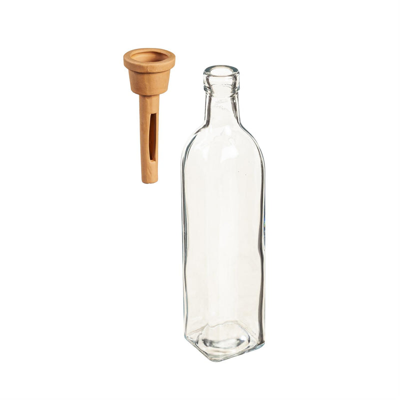 Long Clear Vase with Pot-Shaped Terracotta Top