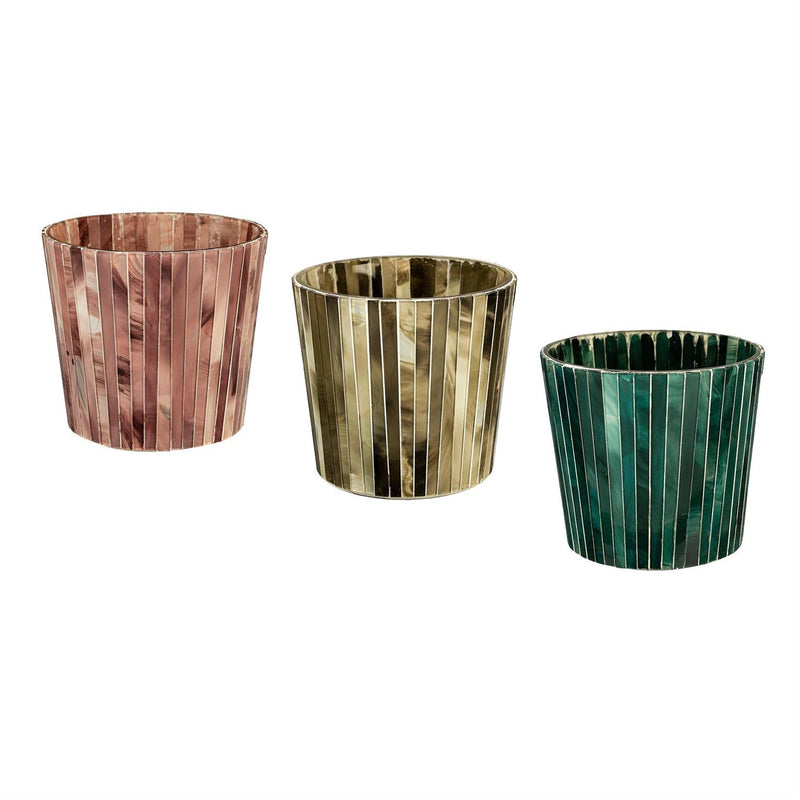 VivaStyle Planter, Mosaic Glass Striped Planter, Asst of 3