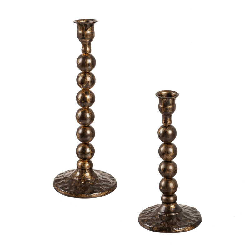 Metal Candlestick Holder with Bead Design, Set of 2