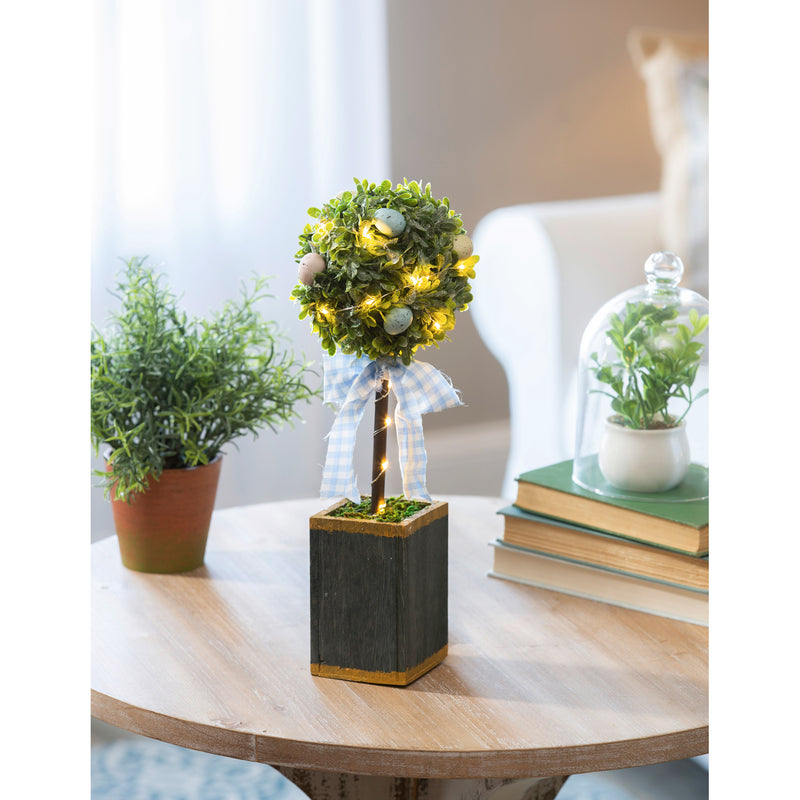 14" LED Topiary Tree in Pot with Ribbon Artificial Table Decor
