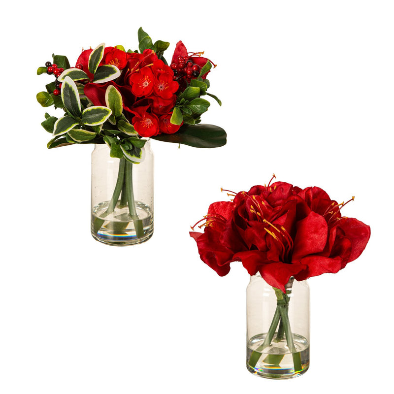 12" Faux Amaryllis Florals in Faux Water Vase,8flp327