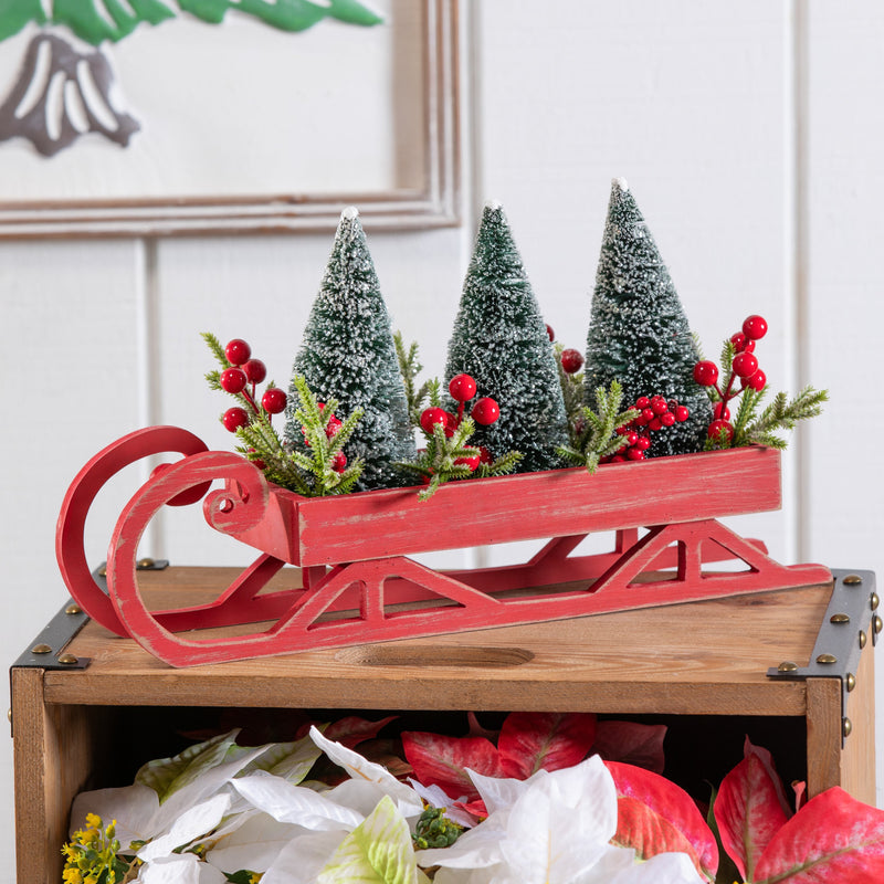 Fuax Bottle Brush Tree Sleigh Decor,8flp352