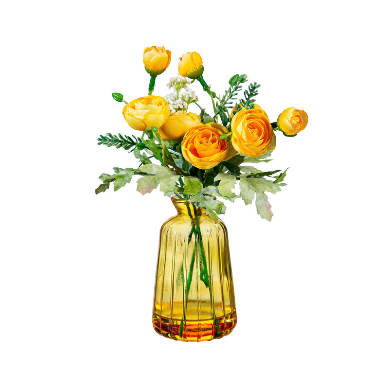 Artificial Ranunculus in Glass Vase Table Decor, Asst, 9"H