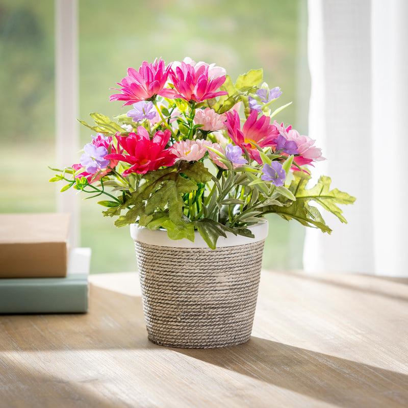 Artificial Floral Arrangement in Basket Table Decor, 9"H