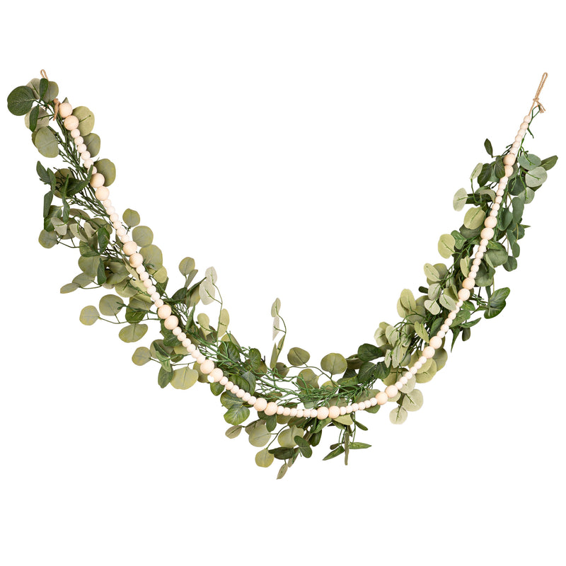 72" Wooden Bead Eucalyptus Garland,8gr165