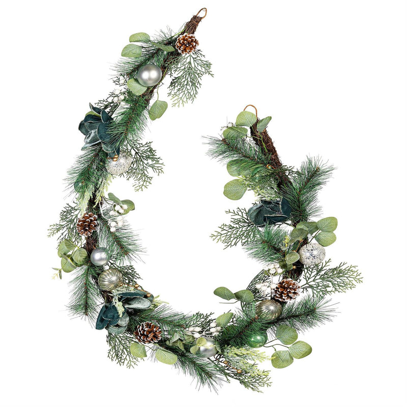 Shades of Green Garland Artificial with Ornaments, 72"H