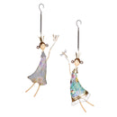 Garden of Wonder Outdoor Hanging Decor, Hand-Painted Metal, Fairies with Bugs, Set of 2