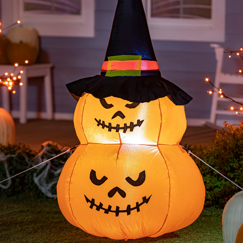 4 FT Stacked Jack-O-Lanterns with Witch Hat Halloween Inflatable,8i001