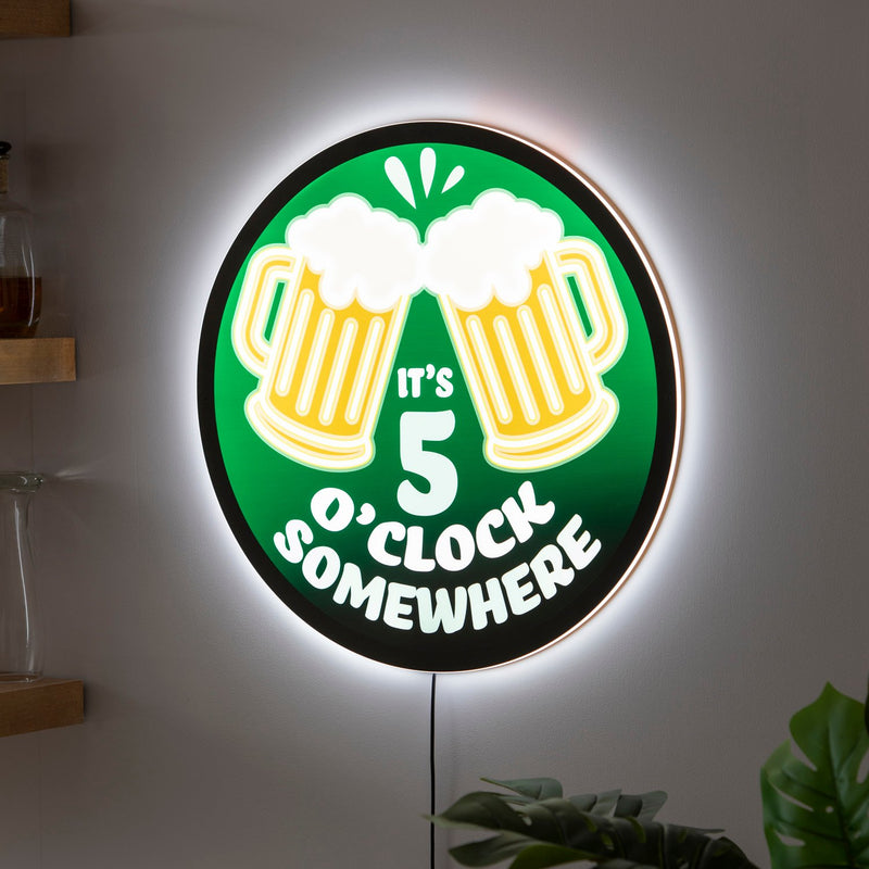 LED Wall Decor, Edgelite, Large Round, 5 O'Clock Somewhere