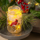 Glass Handpainted Cardinal and Pinecones LED Mason Jar