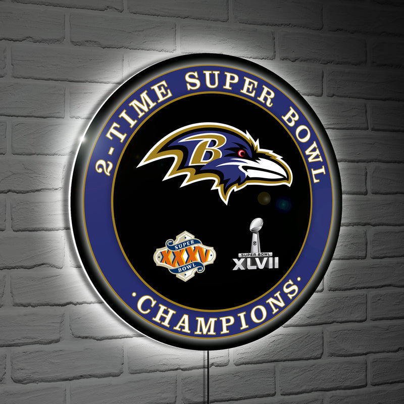 Baltimore Ravens 3X Superbowl Champions Football Round LED Wall Decor