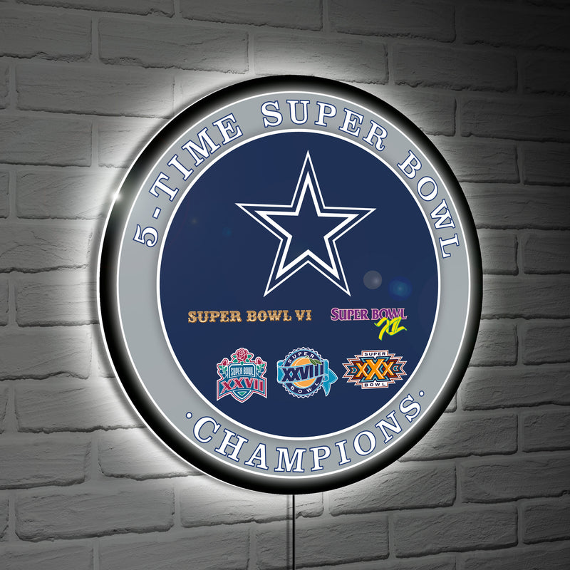 Dallas Cowboys 5X Superbowl Champions Football Round LED Wall Decor