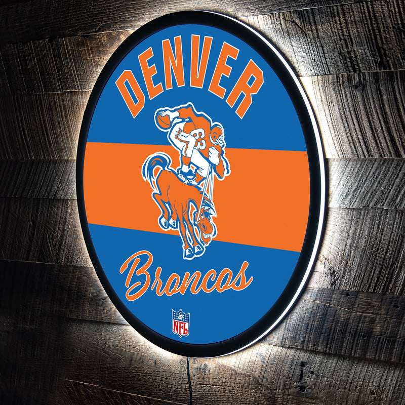 Denver Broncos NFL Football Large Round Vintage Edgelite LED Decor