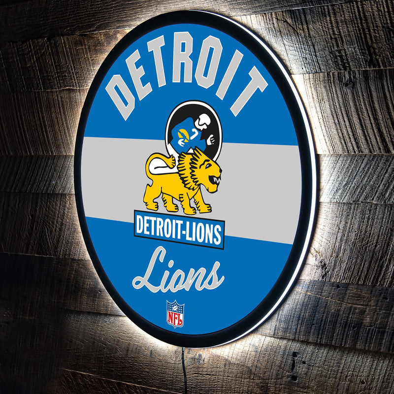 Detroit Lions NFL Football Large Round Vintage Edgelite LED Decor