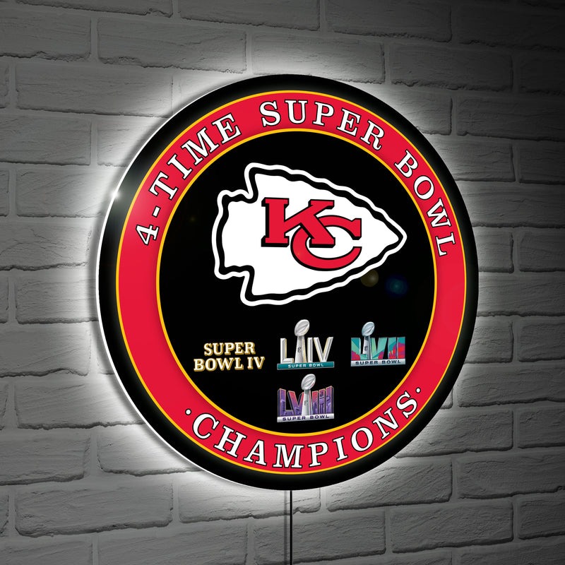 Kansas City Chiefs Multi-Win Superbowl Champions Football Round LED Wall Decor