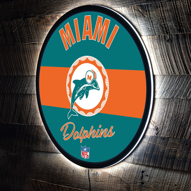 Miami Dolphins NFL Football Large Round Vintage Edgelite LED Decor