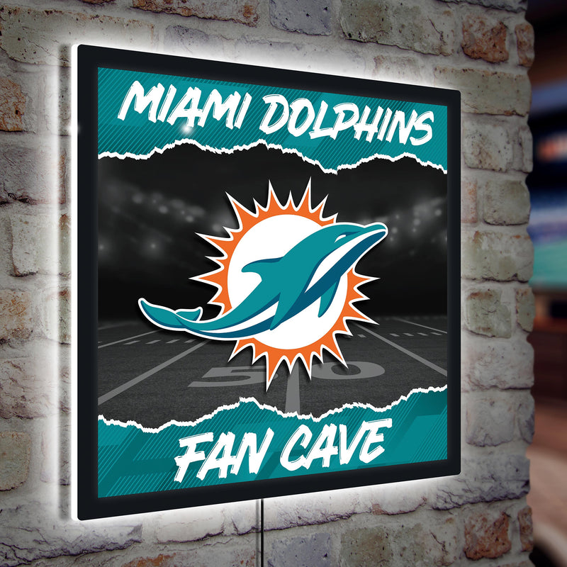 Miami Dolphins 23"H x 23"L LED Wall Decor, Edgelite, Square