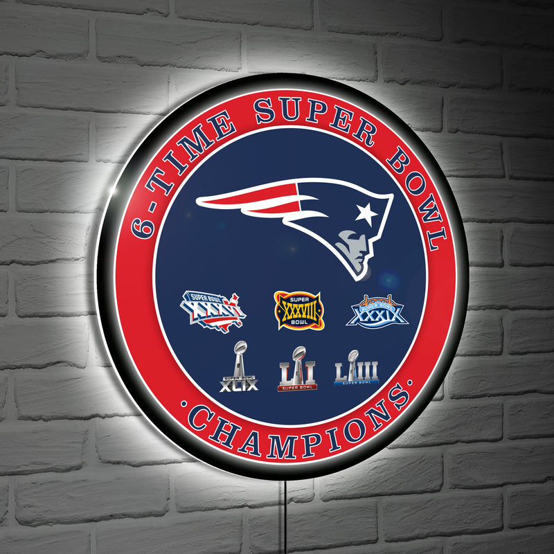New England Patriots 4X Superbowl Champions Football Round LED Wall Decor