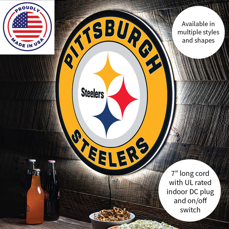 Pittsburgh Steelers NFL Football Large Round Edgelite LED Decor