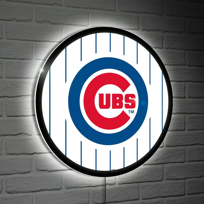 Chicago Cubs Baseball Pinstripe Round LED Wall Decor