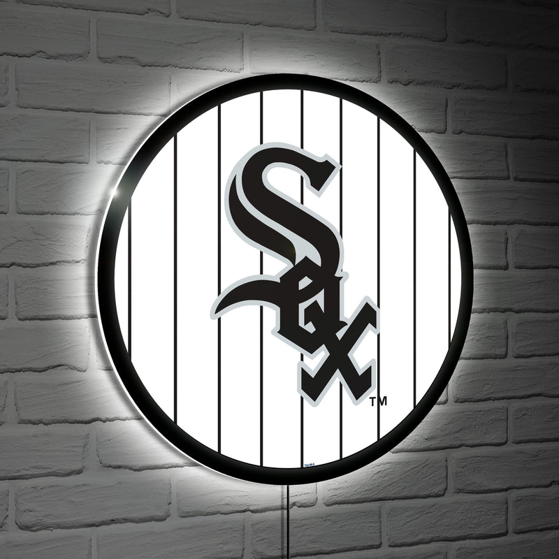 Chicago White Sox Baseball Pinstripe Round LED Wall Decor