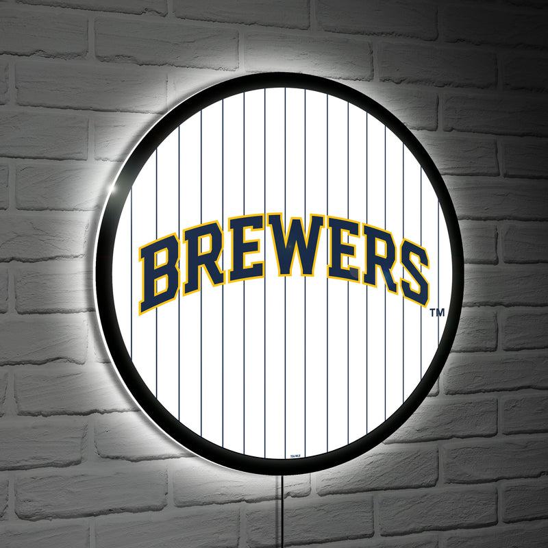 Milwaukee Brewers Baseball Pinstripe Round LED Wall Decor