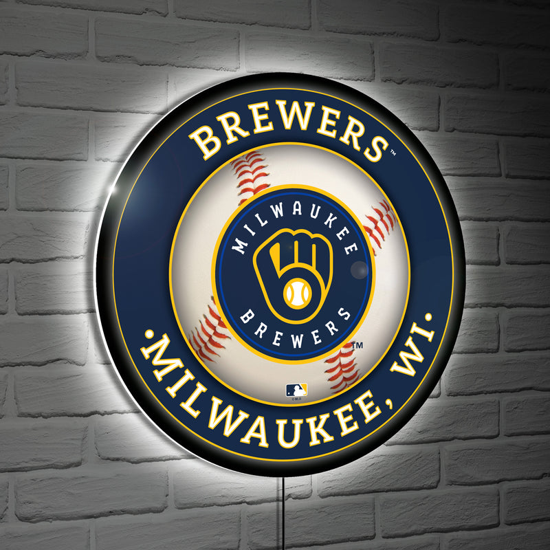 Milwaukee Brewers Baseball Large Round Edgelite LED Decor