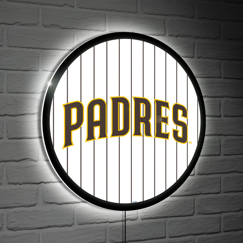 San Diego Padres Baseball Pinstripe Round LED Wall Decor